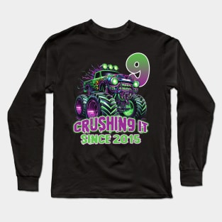 Monster Truck Birthday Tee 9th Birthday Boy Gift Awesome Since 2015 Tee Custom Monster Truck Tee Long Sleeve T-Shirt